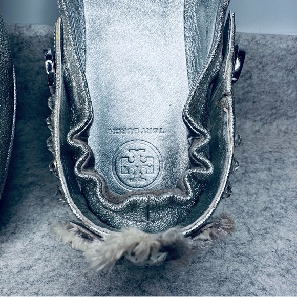TORY BURCH - Silver MINNIE Crystal Embellished 2way ballet flats/MaryJanes, 9.5M - Picture 11 of 13